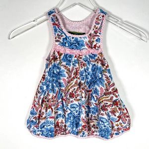 Oilily Scoop Neck Floral Ruffle A-Line Dress Sz 68 6M Bubble Hem Sleeveless